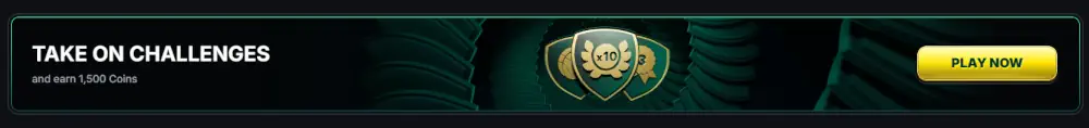 Kinbet Gaming-Herausforderungen Banner mit Münzbelohnungen für die Teilnahme